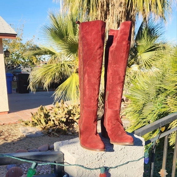 Vera Cruz Sundance Sagebrush boots  Burgundy suede brown leather‎ trim Tall - Picture 3 of 11